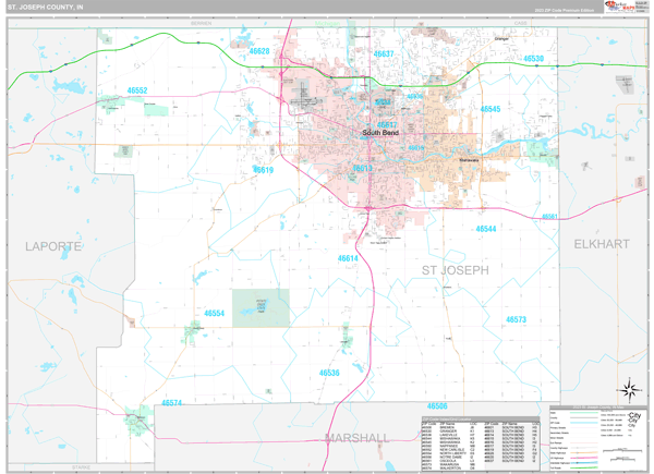 St. Joseph County, IN Carrier Route Wall Map